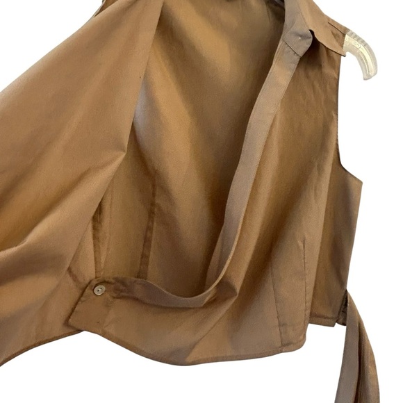 Vince Tan Wrap Blouse Sleeveless Cotton Poplin Wrap Shirt in Dune Size 2 - Picture 4 of 8